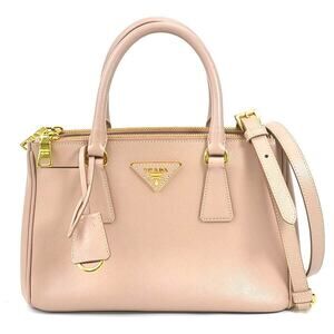 Prada 2way Galleria Saffiano Shoulder Bag Leather Pink Beige Gold